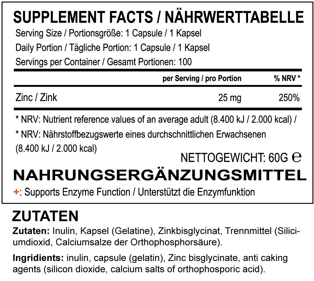 EVOLabs Zink Bisglycinate + Inulin 100caps