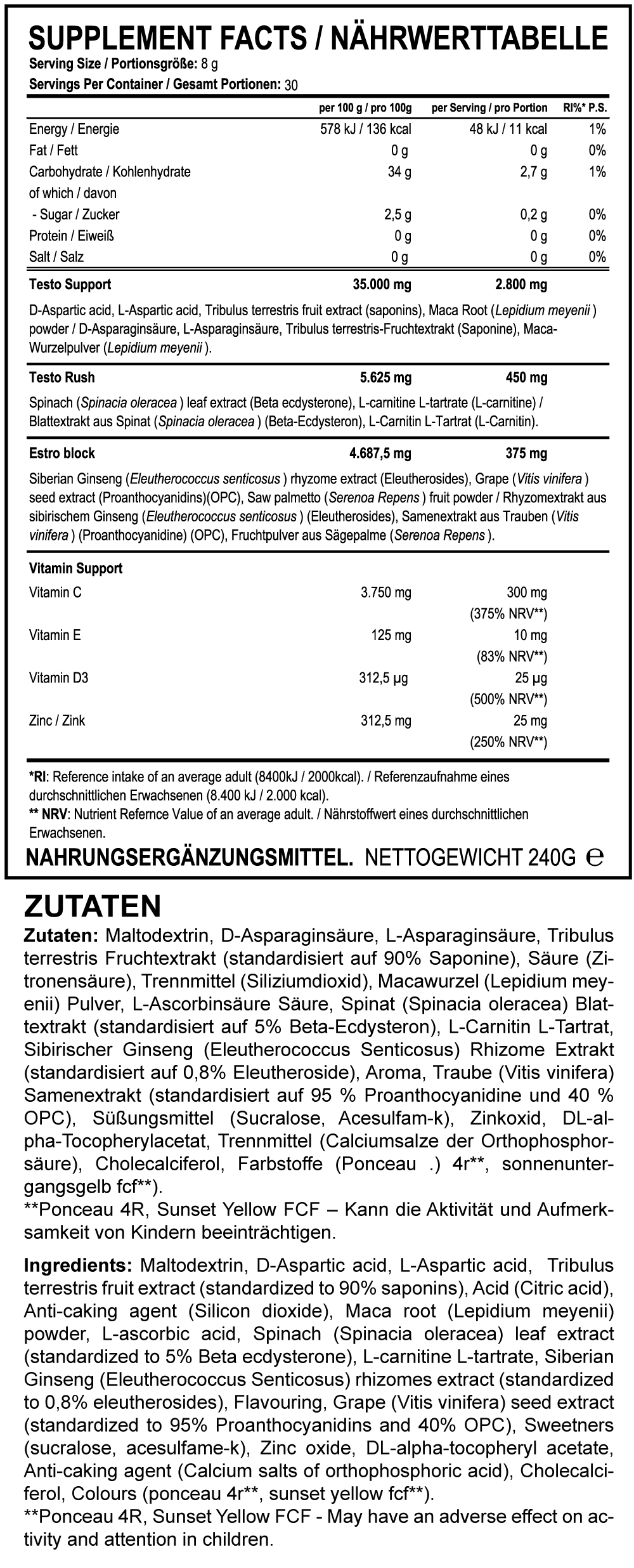 EVOLabs TEST 2.0 240g